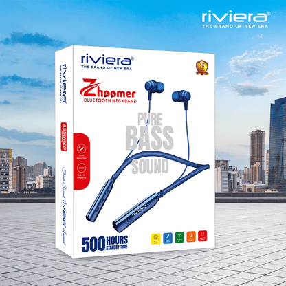 ZHOOMER Assured Series, 50 Hours Music Play Time, HD Mic Pure BassSound Latest Bluetooth V5.4, Type C Fast Charging,Wireless Neckband Earphone | Blue