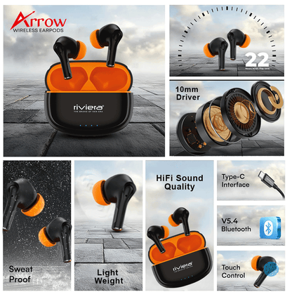 ARROW Wireless Earbuds Bluetooth Version 6, Tap Control in Ear Buds,  Ultra Low Latency Headphones, Deep Bass Sound, Standby Time 270H, Built in Mics, Clear Calls Earphones | Black