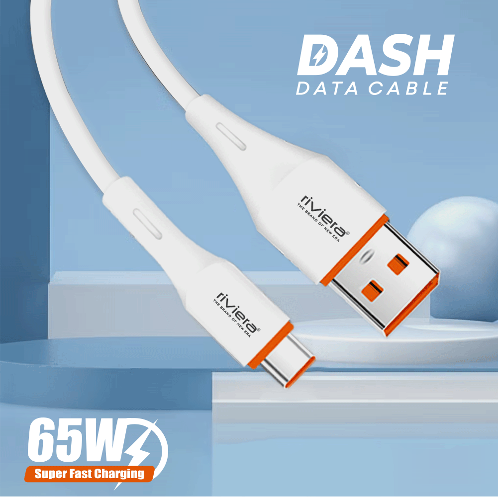DASH 65W Fast Charging Data Cable – 1m | Type-C | White