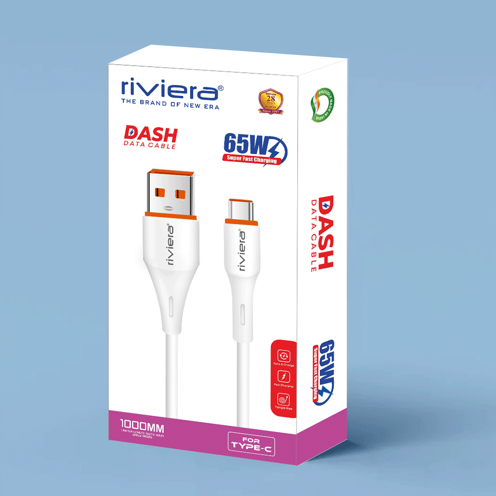 DASH 65W Fast Charging Data Cable – 1m | Type-C | White
