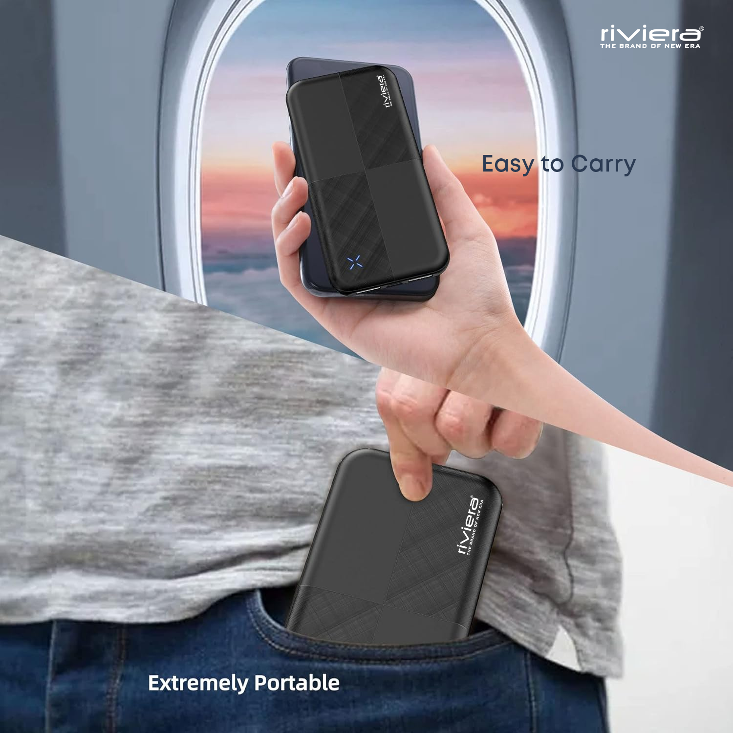 Riviera Energy 10000mAh Power Bank | 22.5W PD + Qualcomm Quick Charge 3.0 | Dual USB Output | LED Indicator | Fast Charging Portable Powerbank (Black)