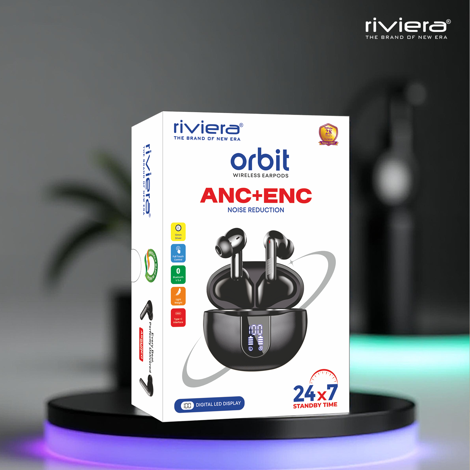 Orbit (ANC + ENC Cancellation) Wireless Earbuds, Digital Power Display & Touch Control, 30 Hrs Long Playtime & 24*7 Standby Time, 1.5 Hr Charging Time, Bluetooth V5.4 with Mic.