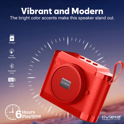 Spark 12W Camera Design Bluetooth Speaker | Portable Wireless Speaker with FM Radio, TF Card & USB Mode | 6 Hours Playtime | Bluetooth V5.0 | Deep Bass & Clear Sound - Red