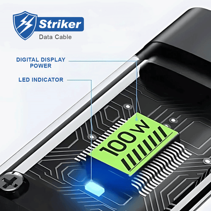 STRIKER 3-in-1 Fast Charging Cable with Digital Display – 100W | 1m | Universal Compatibility | Black