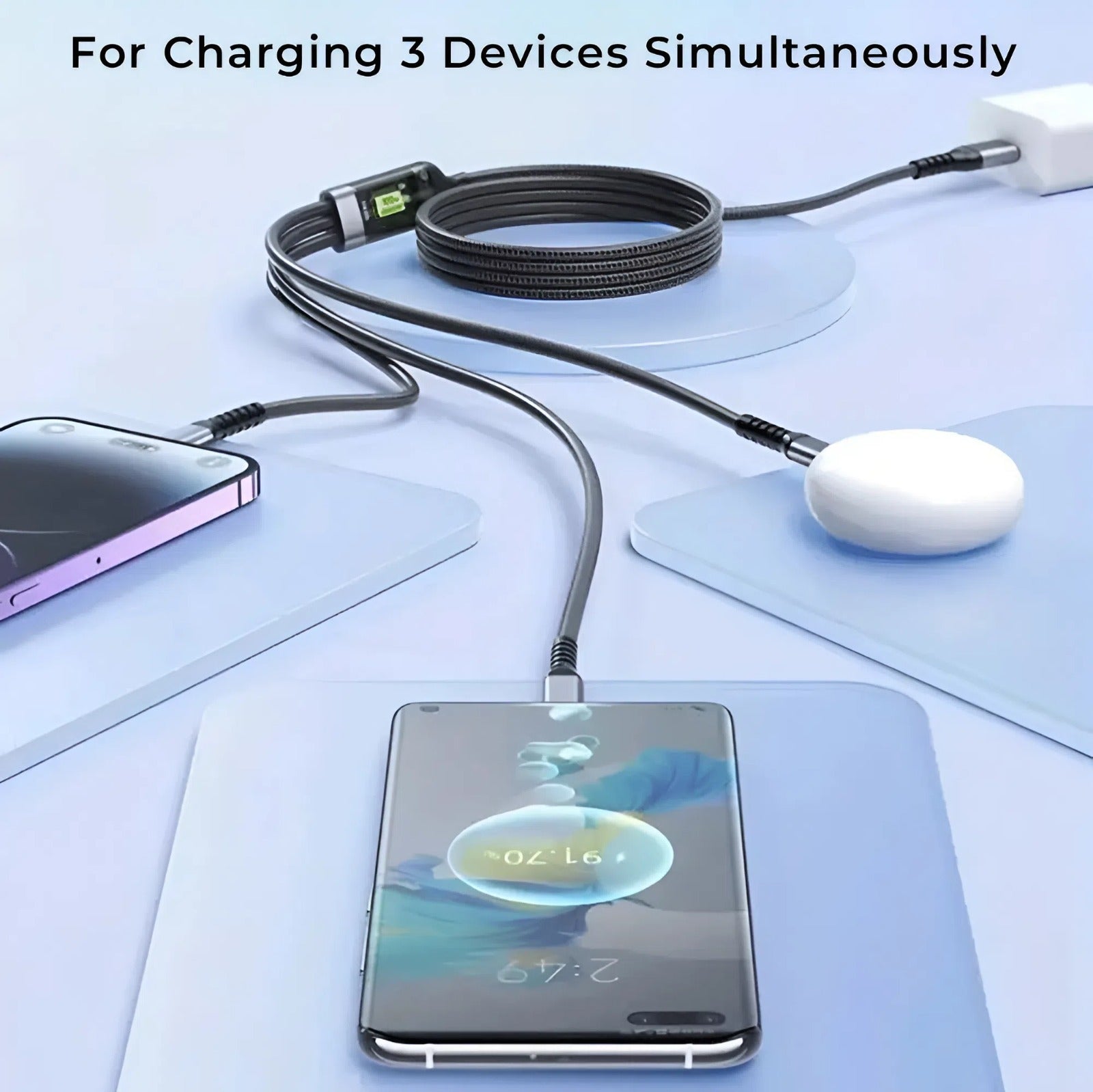 STRIKER 3-in-1 Fast Charging Cable with Digital Display – 100W | 1m | Universal Compatibility | Black