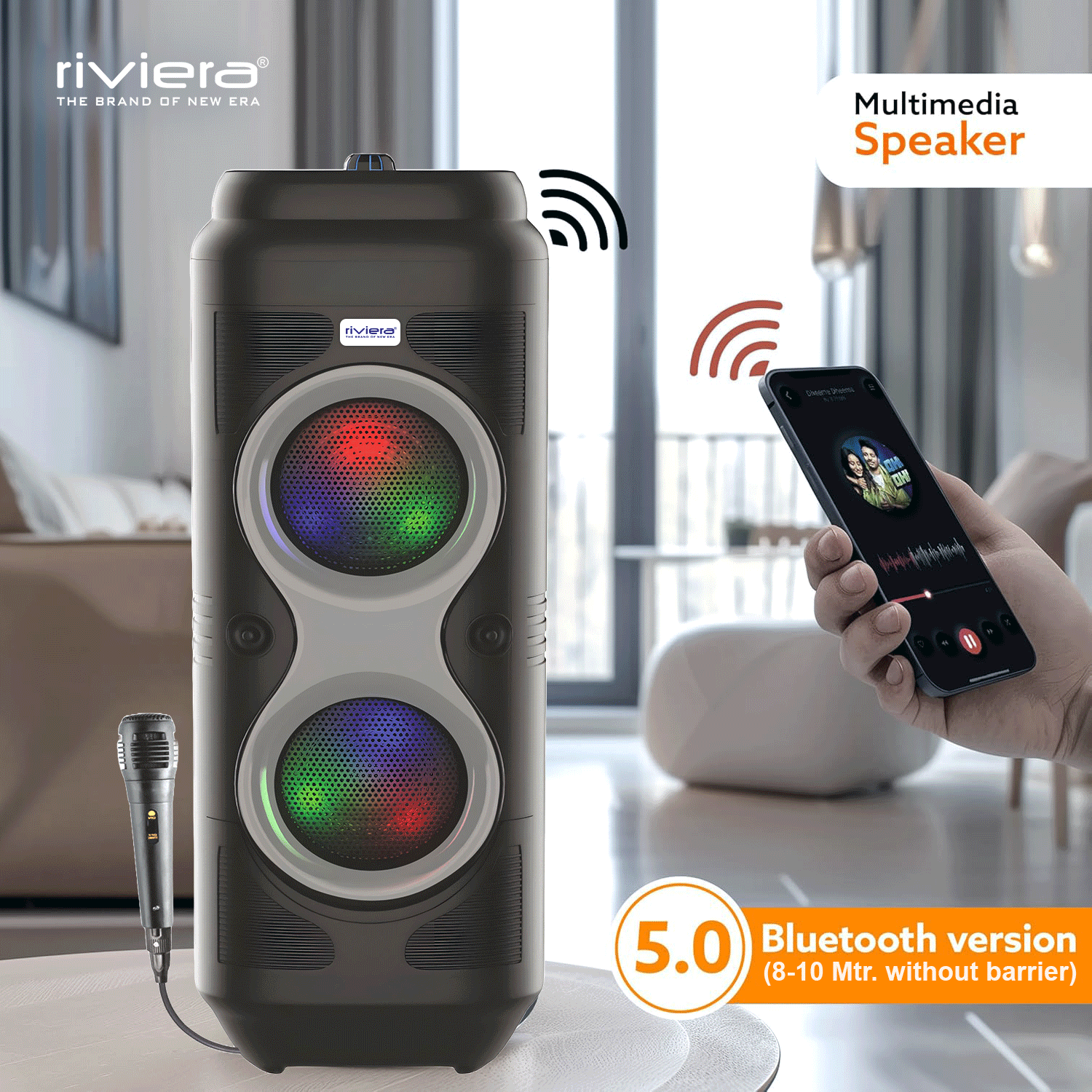Swag 40W Bluetooth V5.0 Speaker With Wire Karaoke Mic | RGB Lights | 1800mAh Battery | TWS, USB, FM, AUX, TF Card Support - Black