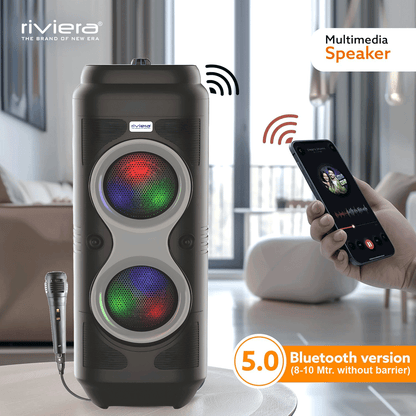 Swag 40W Bluetooth V5.0 Speaker With Wire Karaoke Mic | RGB Lights | 1800mAh Battery | TWS, USB, FM, AUX, TF Card Support - Black