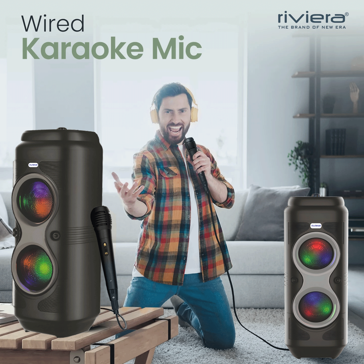 Swag 40W Bluetooth V5.0 Speaker With Wire Karaoke Mic | RGB Lights | 1800mAh Battery | TWS, USB, FM, AUX, TF Card Support - Black