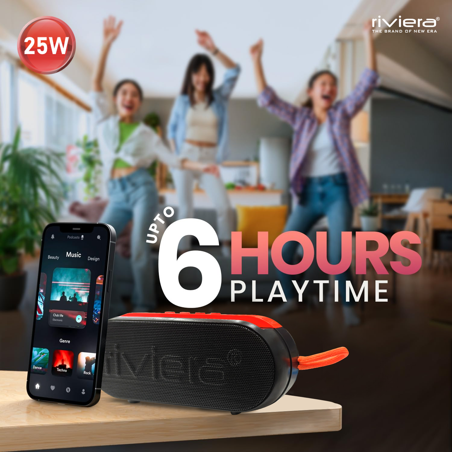 Symphony 25W Bluetooth Speaker | 6 Hrs Playtime | Wireless Portable Speaker with TF Card, USB, AUX & Mobile Stand - Black